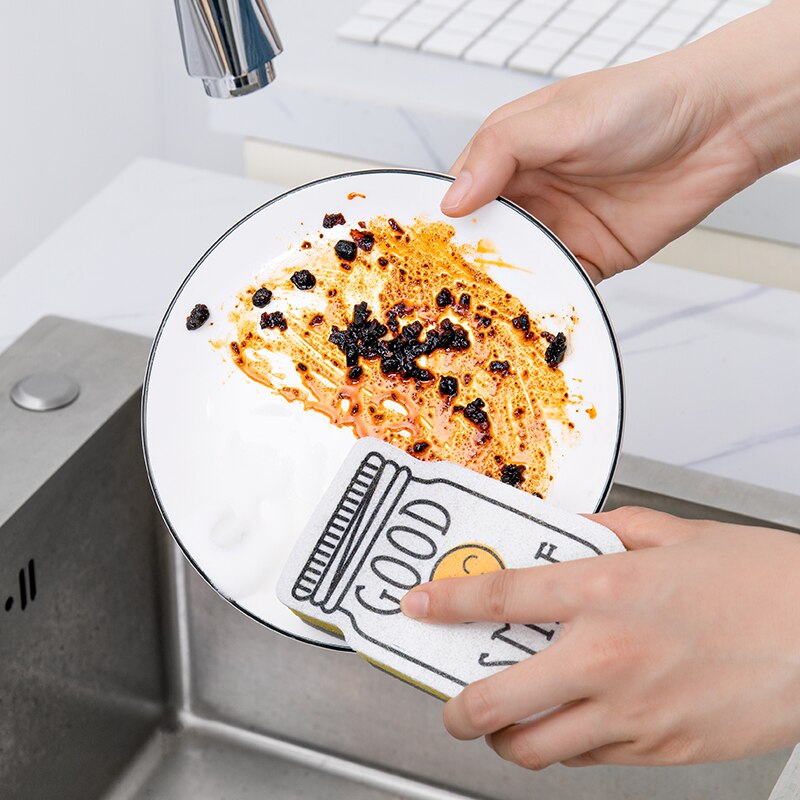 4PCS Smiley Face Thick Sponge Strong Decontamination Dish Washing Cloth Kitchen Cleaner Sponges Scouring Pads