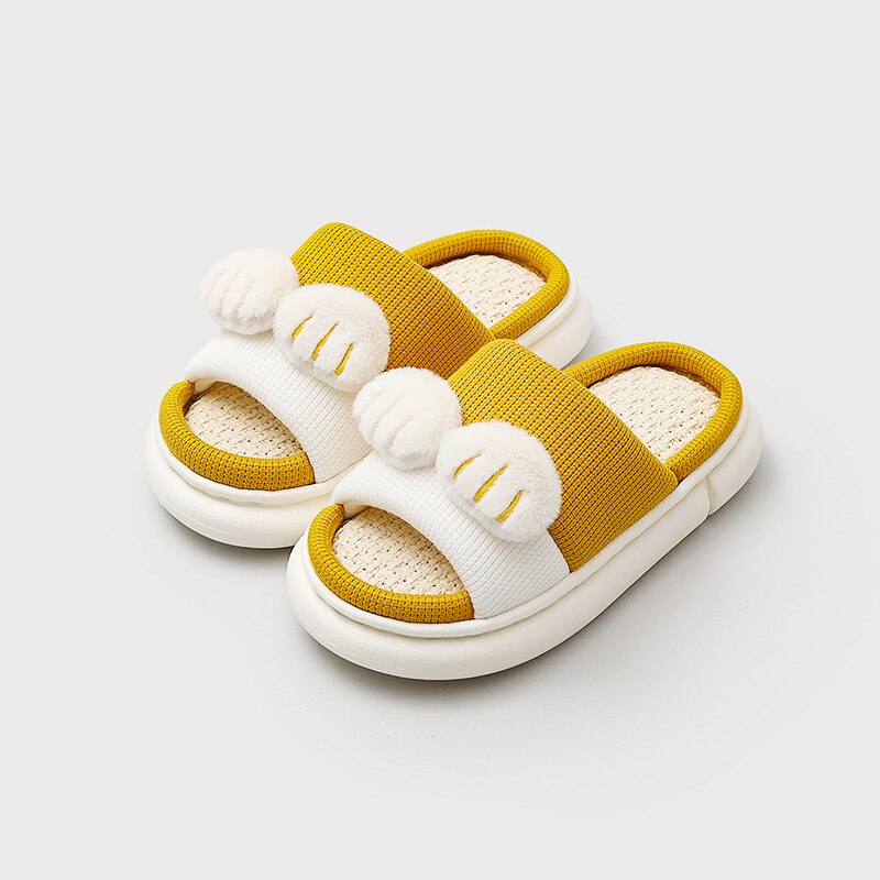 Chaussures de printemps antidérapantes pour enfants, en lin respirant, pour la maison, sandales antidérapantes portables, pantoufles pour garçons et filles, 2022: YELLOW / 34