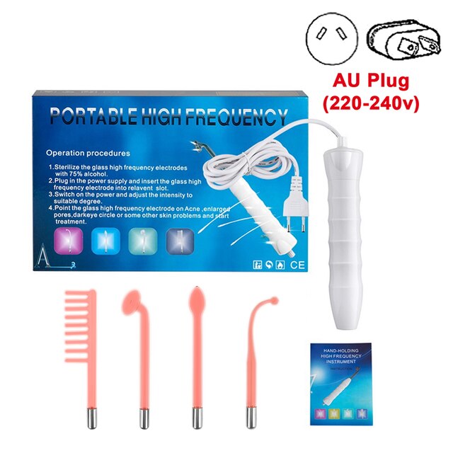 4 IN 1High Frequency Electrode Facial Machine Portable Electrode Wand Acne Spot Wrinkle Remover Hair Growing Tubes Skin Tighteni: AU  PLUG