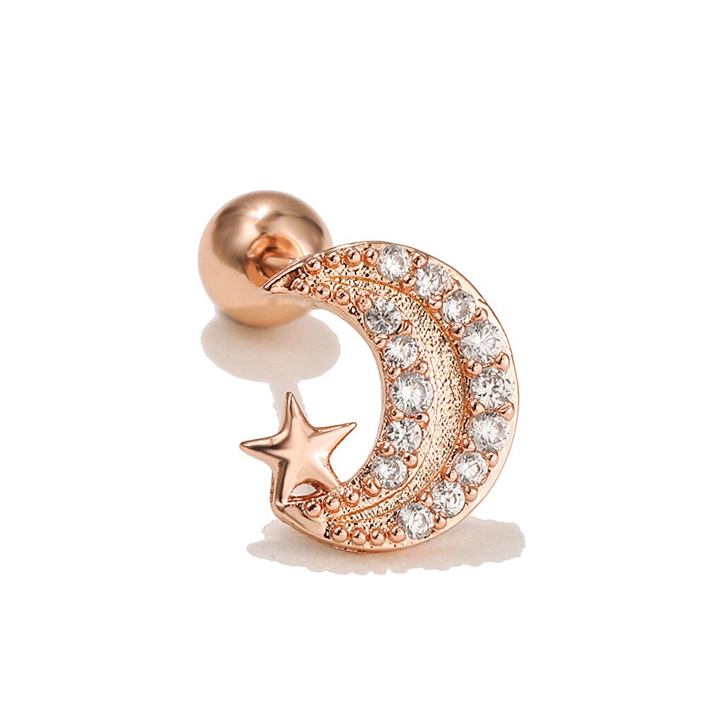 1Pc Koreaanse Rvs Helix Kraakbeen Piercing Tragus Stud Zirkoon Moon Oor Piercing Oorbellen Voor Vrouwen Sieraden: ROSE GOLD 3