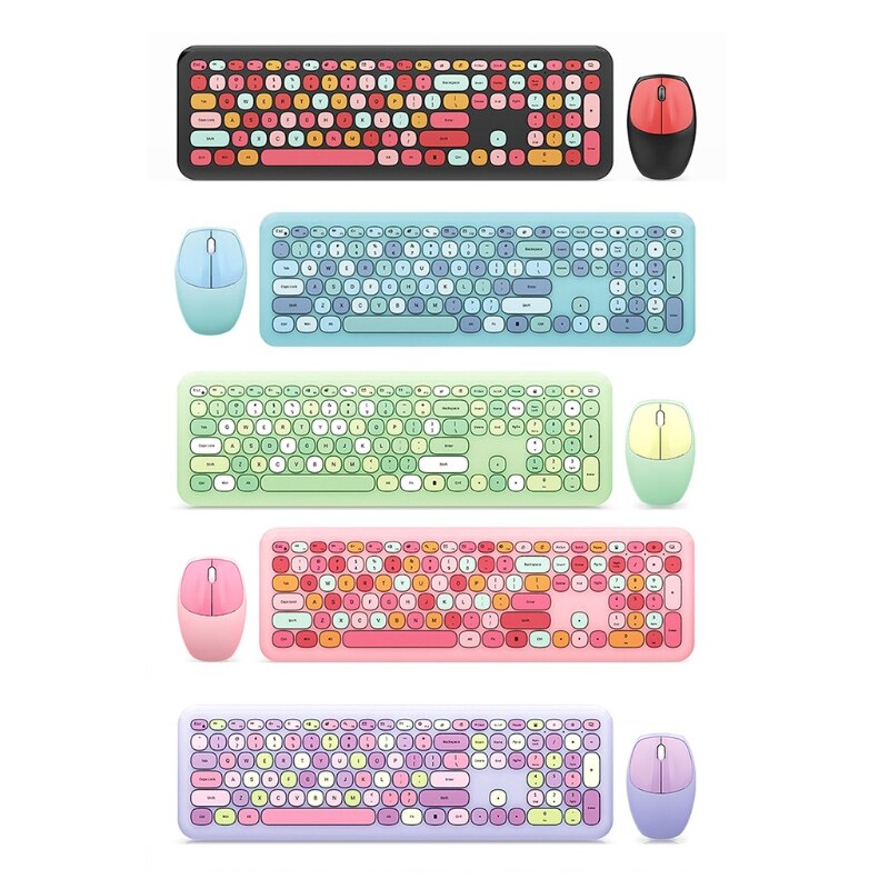 2.4G Wireless Keyboard And Mouse Combination Pink Multi-Color Mute 110 Keys Wide Compatibility Easy To Operate