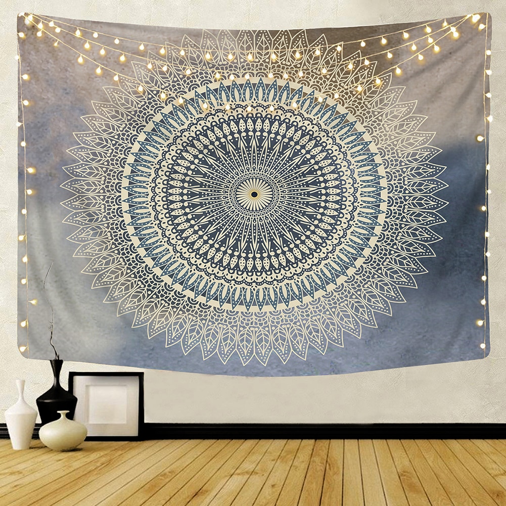Tapiz de Mandala para colgar en la pared, decoración de dormitorio, tapices de tela psicodélicos Hippie, noche, Luna, playa, alfombra, decoración de casa