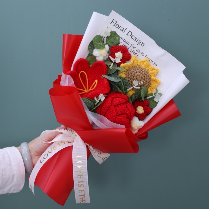 Ramo de ganchillo terminado, cuerda, flores artificiales, plantas rellenas, boda, San Valentín, Día de la madre, cumpleaños, de graduación: Multicolor