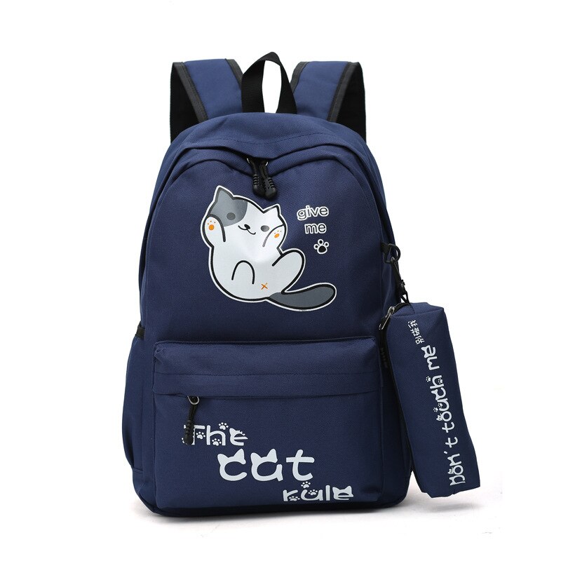 Leuke Cartoon Kat Schooltassen Tiener Meisjes Rugzak Voor Vrouwen Schooltas Effen Nylon Student Schooltas Tiener Casual Boekentas: Blauw