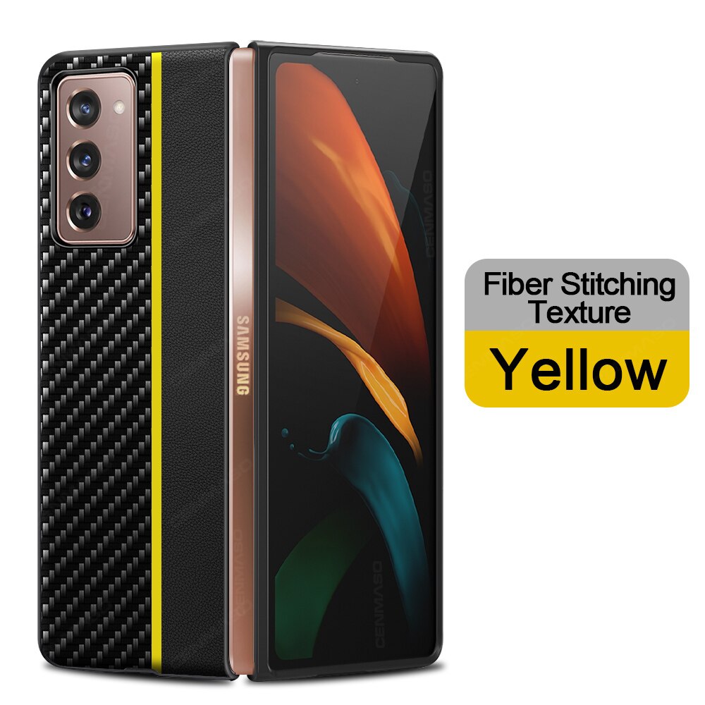 per Samsung galassia Z piega 2 Caso Ebaicase Originale in Fibra di Carbonio struttura con Il Supporto di Cuoio Della Copertura Posteriore per La Galassia Z piega 2 Caso: Splicing giallo