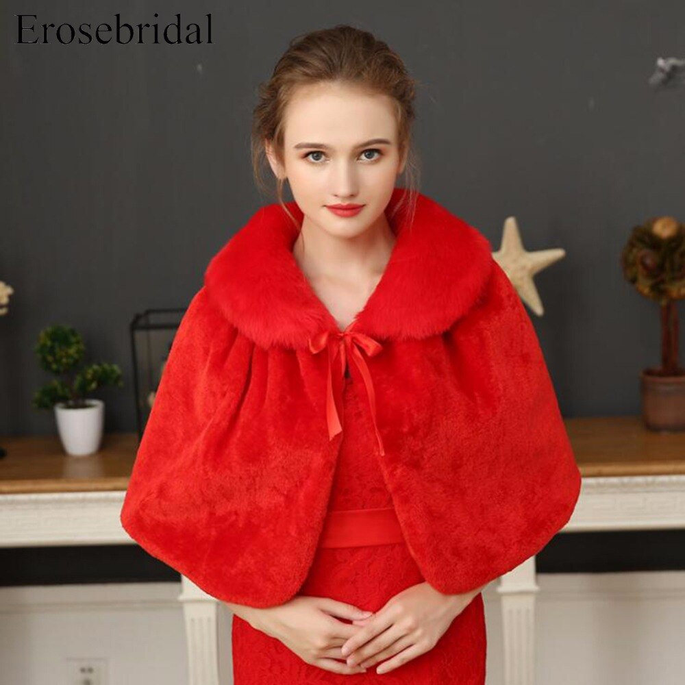 White Bridal Wraps Fur Wedding Jacket Winter Warm Bolero Short Cape Bride Wrap Shawl Wedding Accessories ES903