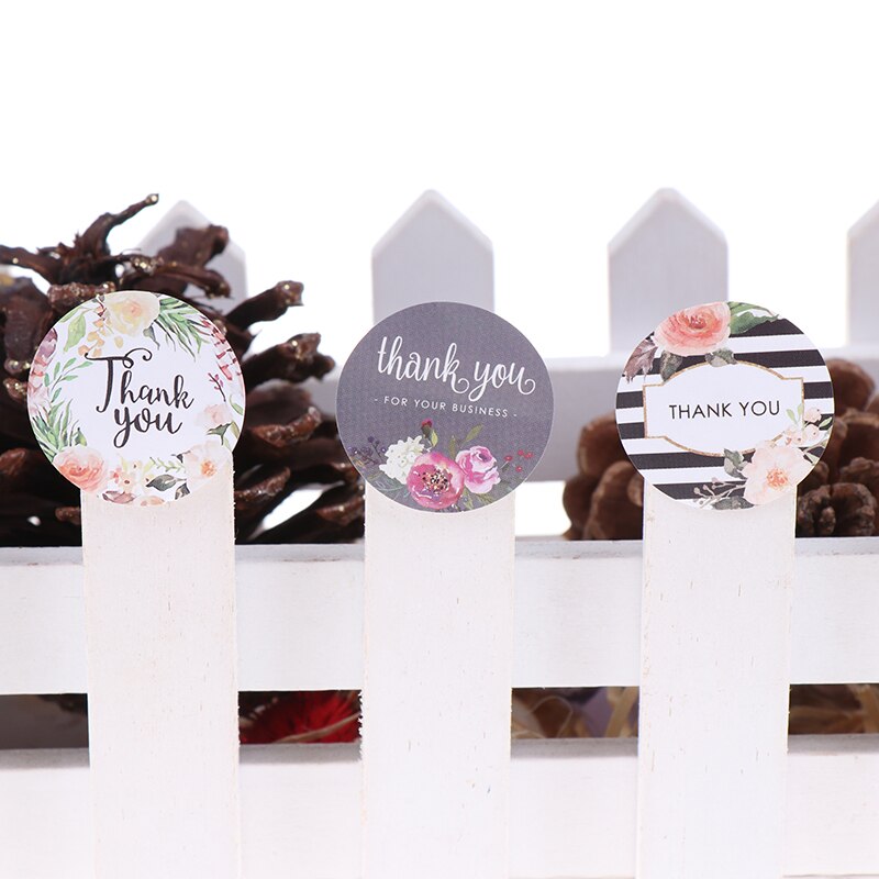 Colorful Thank You Pictures Stickers Seal Labels with Flower Round Envelopes Seal Stickers Office School Accessories