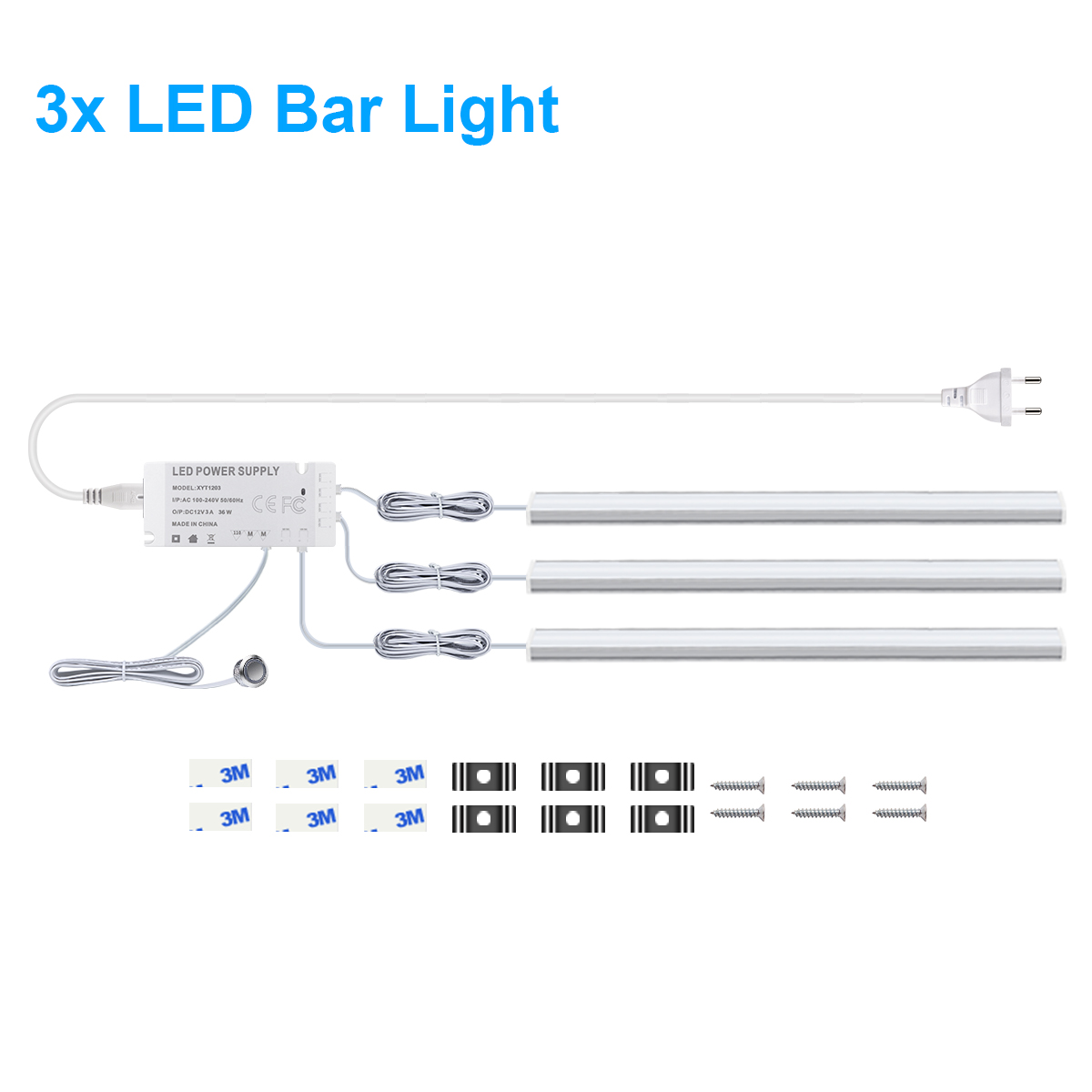 Stepless Dimmable LED Bar Light Tube 12V Touch Switch Sensor Central Control Aluminium Lamp DIY Under Cabinet Closet Backlight