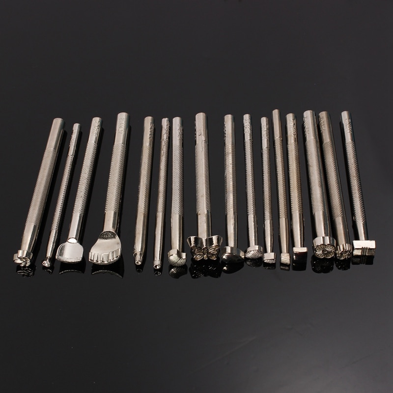 16Pcs Metal Leather Tools DIY Leather Working Saddle Making Tools Set Carving Leather Craft Stamps Set Craft
