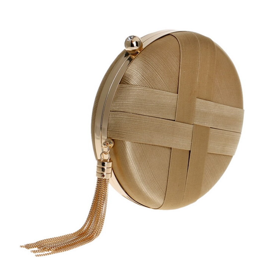 Round Solid Evening Bad Wedding Clutches Satin Hard-Surface Tassels Clutch Bag Dull Polish Banquet Small Purse