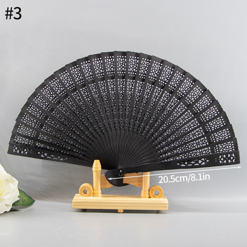 Abanico plegable de madera, decoración de mano, abanico de bambú antiguo para danza femenina, abanicos plegables, abanico de madera tallado hueco, artesanías: Caqui oscuro