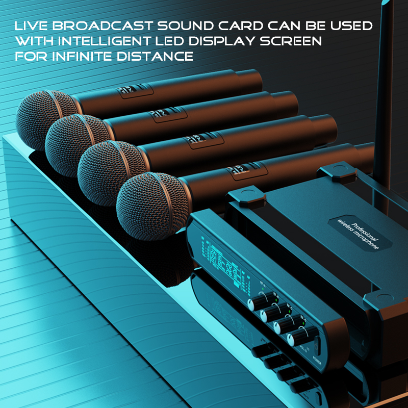 Wireless Microphone Handheld 4 Channel UHF Microphone For Karaoke Wedding Party Band Church Performance