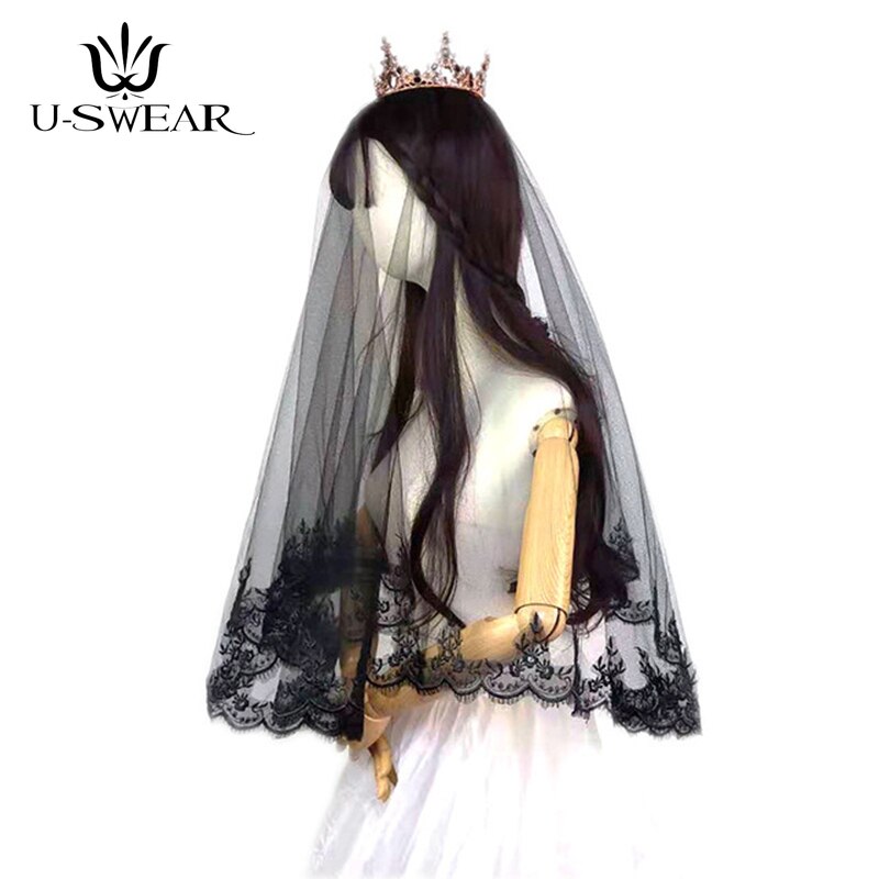 3 Styles Retro Gothic Lace Muslim Bride Veil Black Tulle Dress Women 1 Layer Black Lace Veil Bride Short Black Wedding Veils