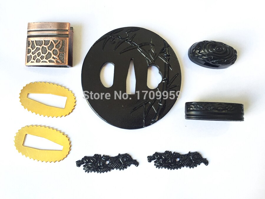 Bamboo Theme Iron Sword Guard DIY Set Accessory for Japanese Katana/Wakizashi Tsuba+Menuki+Fuchi+Kashira+Handle+Habaki+Seppa: Set Tsuba