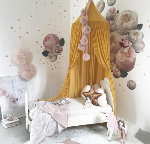 Prinsesse baby myggenet seng børn baldakin sengetæppe gardin sengetøj dekor hængt kuppel krybbe net: Gul