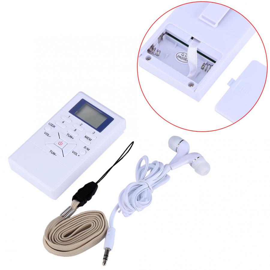 Black/White Mini Portable LCD FM Radio Digital Signal Processing Wireless Receiver With Earphone