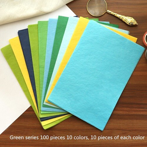 100 Sheets/Bag Retro Kleurrijke Tissue Papier Wrapping Craft Papier Diy Kid Vouwen Handgemaakte Papier Party Decor Diy verpakking: Green series