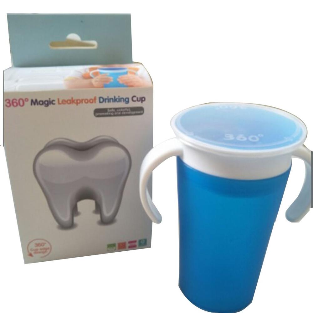 360 grad Gedreht Baby Lernen Trinken Ablauf Tasse freundlicher Wasser Fütterung Tassen Flasche mit Doppel Griff kippen Deckel Leck Beweis magie Tasse: Blau