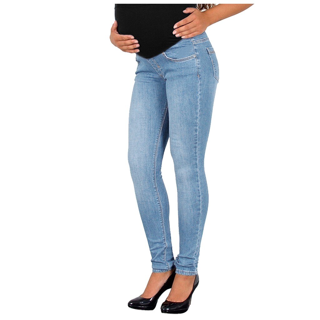 Jeans kvinnor graviditet gravidkläder jeans svarta byxor för gravida kvinnor kläder amningsbyxor jeans dam 15: Ljusblå / L