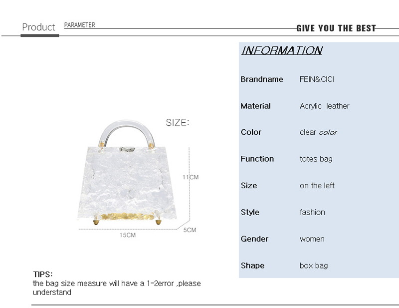 Transparante totes bag Clear acryl PVC plastic box zak Dubai vrouwen meisje vintage retro avondfeest handtas zomer tas