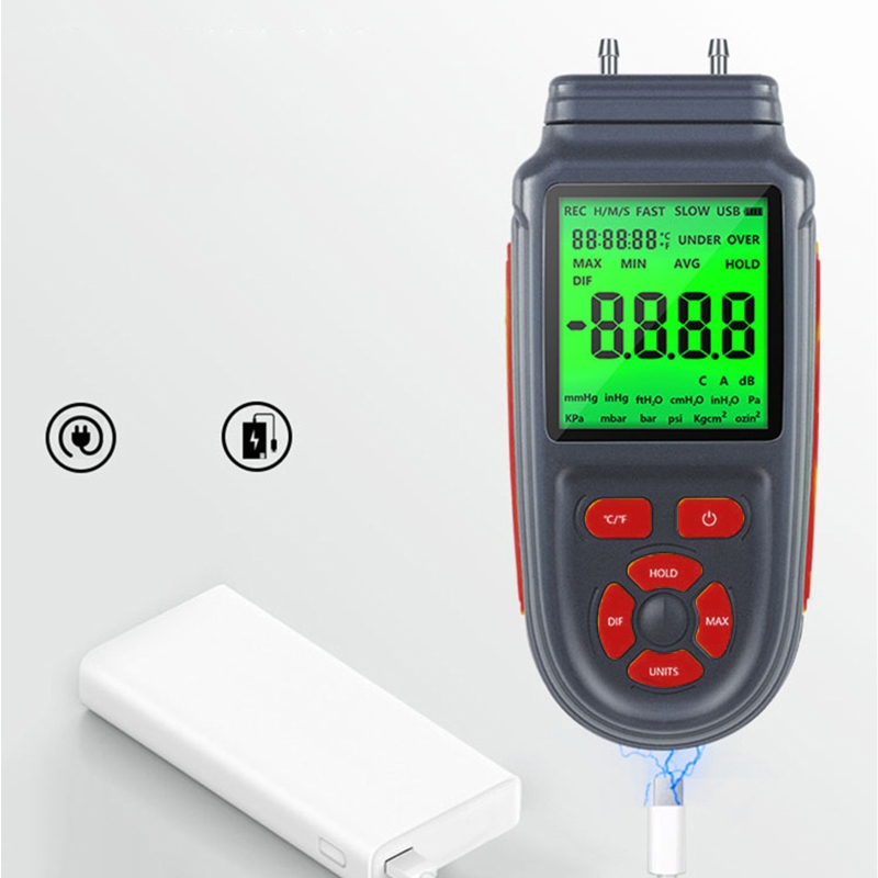 Digital Handheld Manometer HVAC Air Vacuum/ Gas Differential Pressure Gauge Meter Tester 100 Groups Data Storage Meter