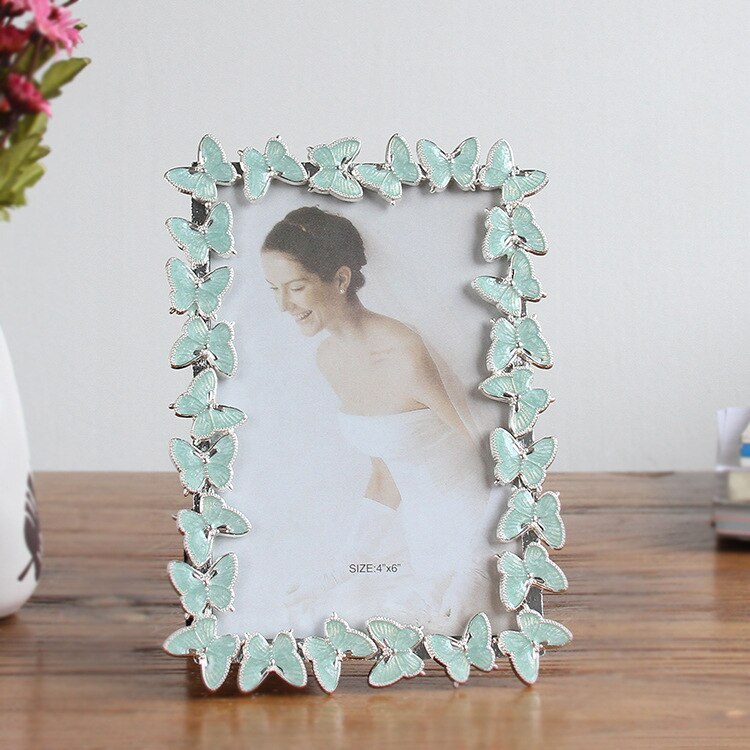 Murales nórdicos con marco de mariposa foto de boda de Metal, foto de boda de estudio, marco de foto de boda, decoración del hogar, pantalla de escritorio: green / 20.2X15CM
