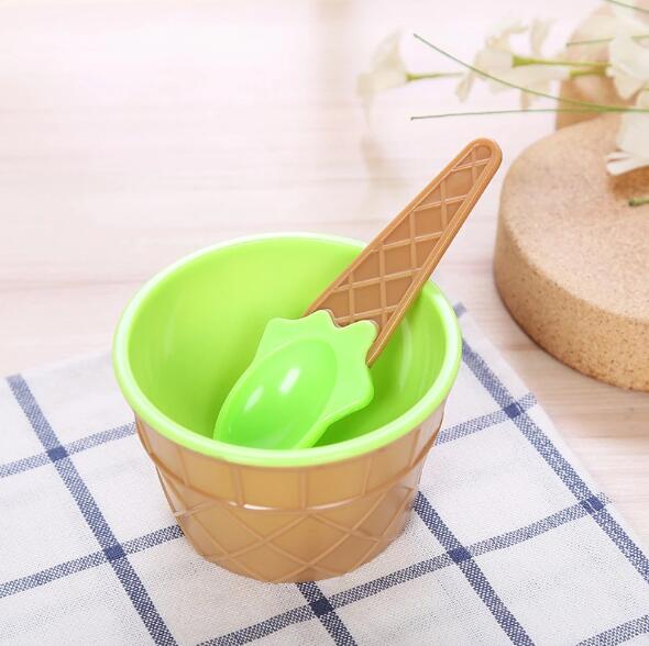 Børn bordsæt sæt pakning baby is form skål plast dessert skål container sæt is kop: Grøn