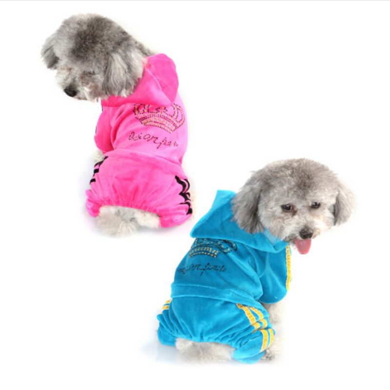 Ropa de perro de terciopelo sudaderas con corona de diamantes de imitación mono de animales de lujo para cachorros de Chihuahua Yorkshire suministros