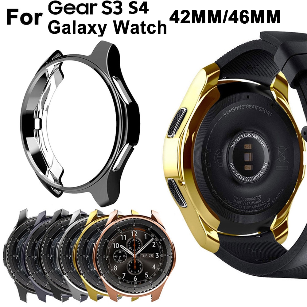 1 stk galvaniseret urkasse til samsung gear  s3 s4 galaxy ur 46mm 42mm blød tpu all-around beskyttende urkasse med kofangerramme