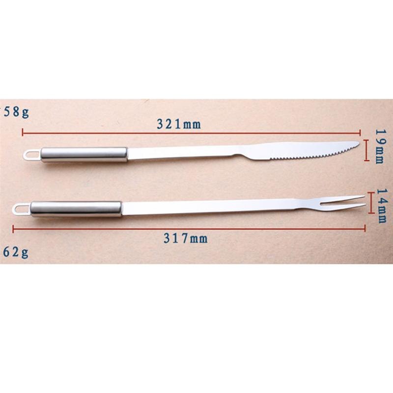 Rosenice 2 stk rustfrit stål grill kniv og gaffel bestik redskaber kød udskærings sæt grill værktøj
