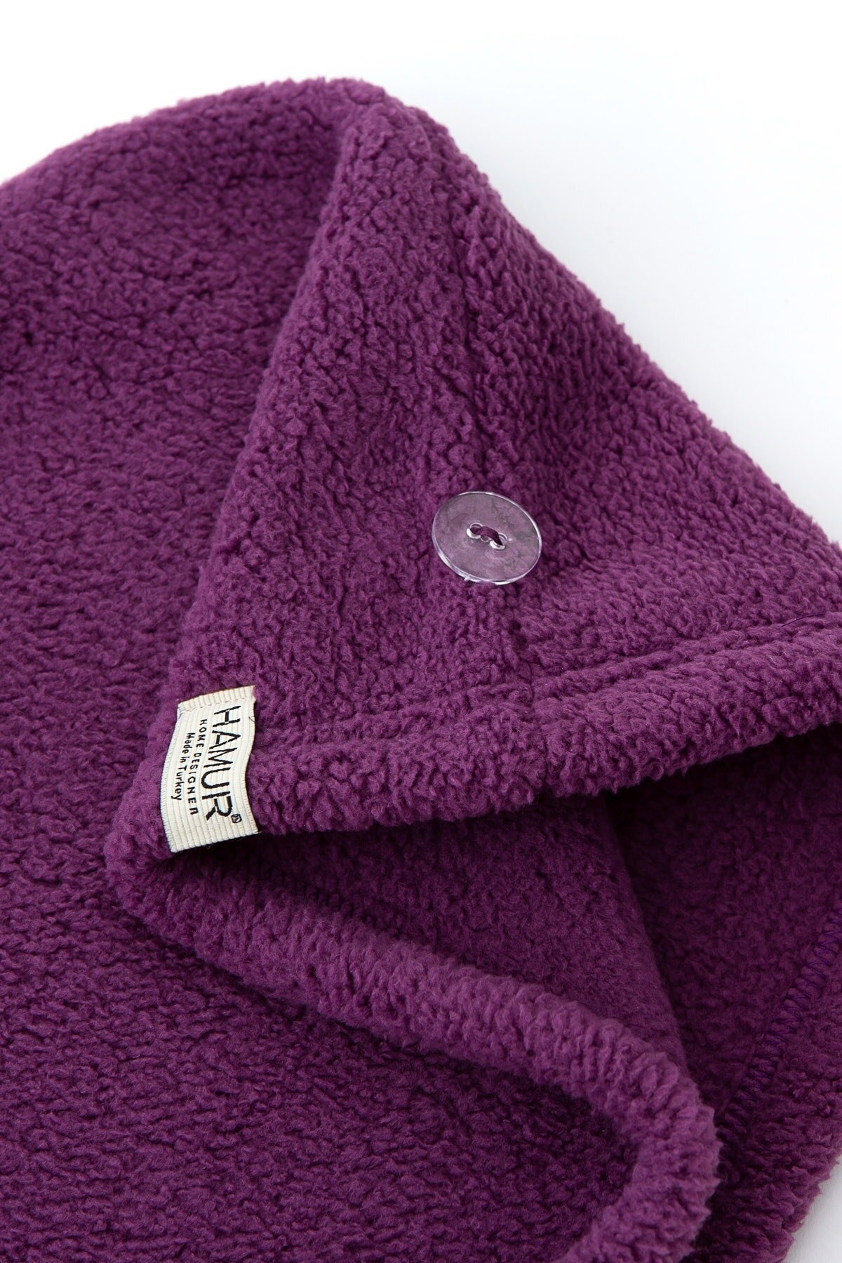 Aquist badhanddoek met knoopjes en haarhanddoek paars