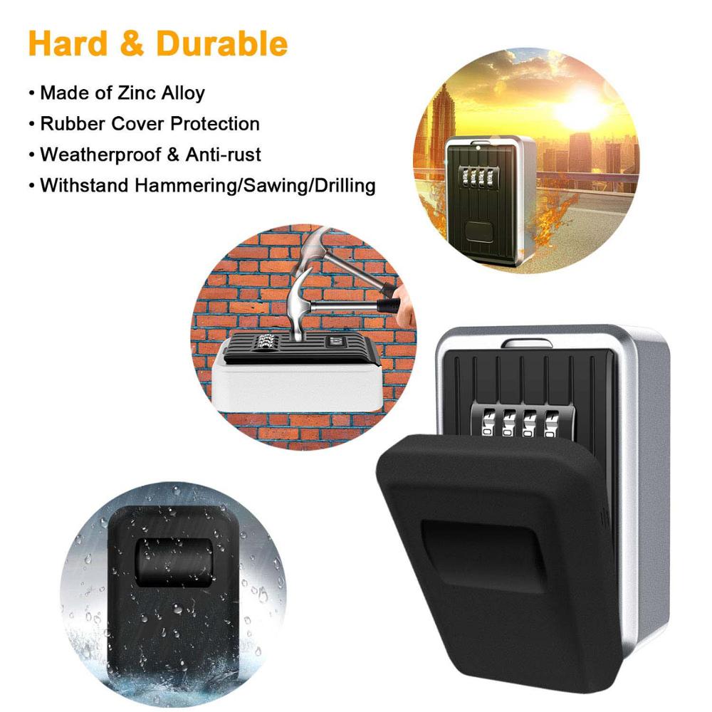 Key Lock Box with 4-Digit Combination Lock Box for House Key Wall Mounted Weatherproof Resettable Code Key Lock Box