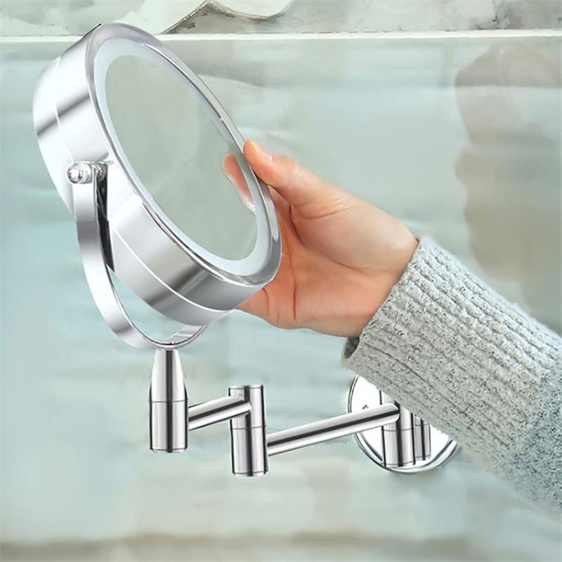 Double-side 1X /3X Magnifying Led Light Makeup Mirror Wall Mounted Folding Bathroom Mirror Flexible Round Cosmetics Mirror
