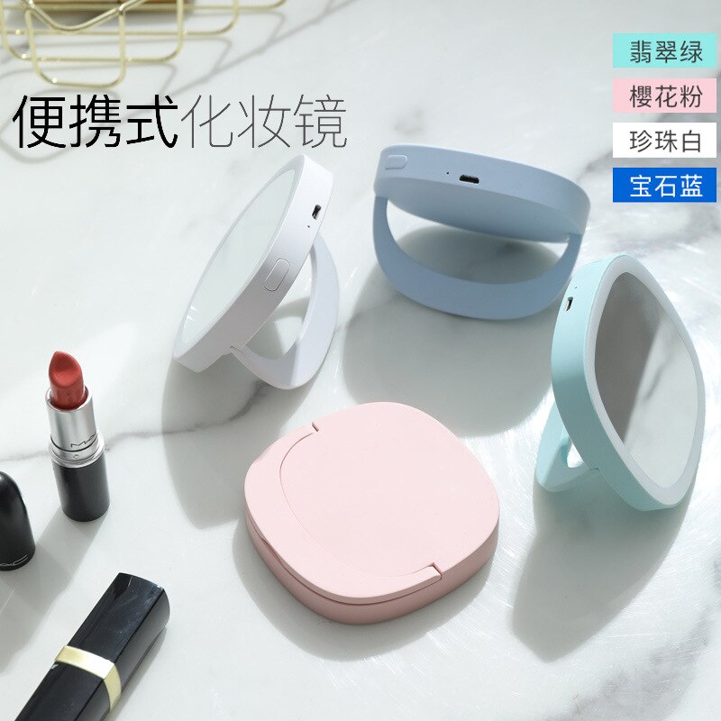LED Lighted Travel Makeup Mirror Foldable Compact Handheld Illuminated Mirror Bathroom Mirror Operated Stand for Tabletop Travel