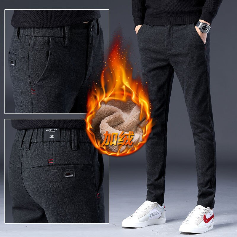 Märke herr byxor vinter kashmir byxor manliga ytterkläder smala byxor sammet tjocka byxor herr fleece tjocka byxor pantalons hommes: Z9038a svarta / 32