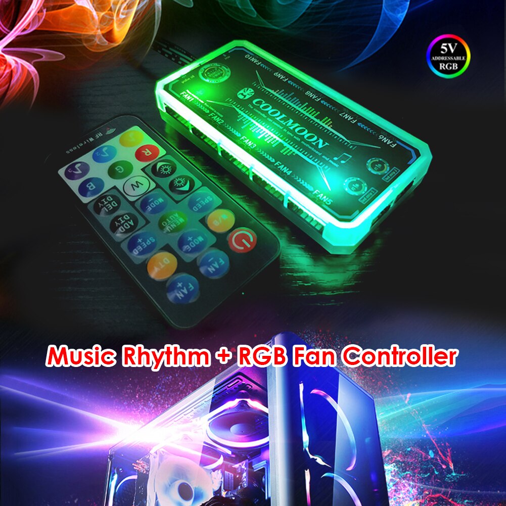 COOLMOON RGB Controller For Case LED Lighting 6Pin 5V RGB Fan 4Pin Light Stripe RF Remote Control For Computer PC Case LED Strip