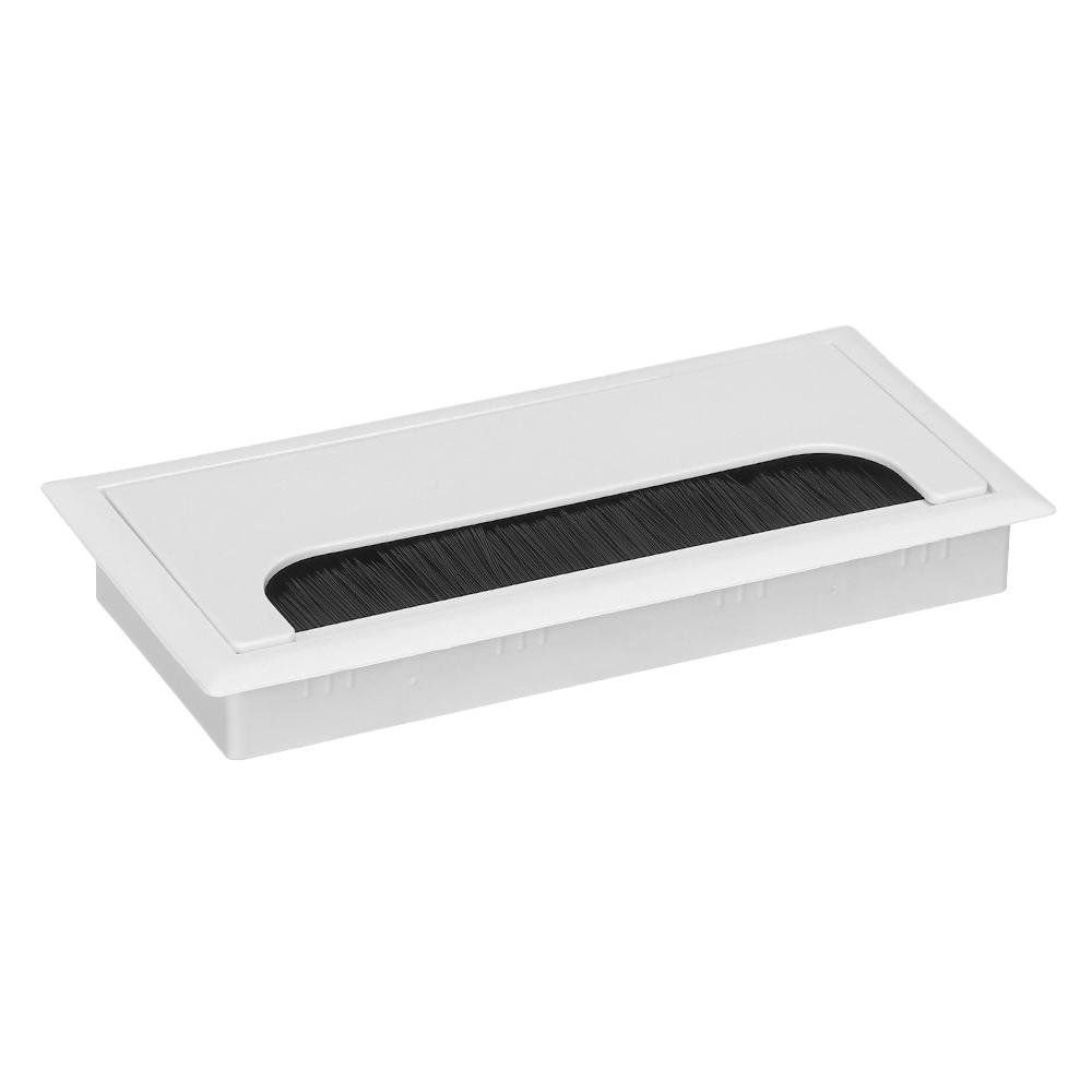 Rechthoek Bureau Draadgat Cover Tafeluitlaat Poort Computer PC Bureau Kabeldoorvoer Gat Houder met Zwarte Borstel Kabelorganizer: zwart en wit