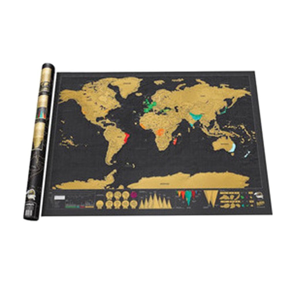 Scratch Map World Map Semi-manual Hanging Gilt Sheet Complex Geographical Detail Black Background