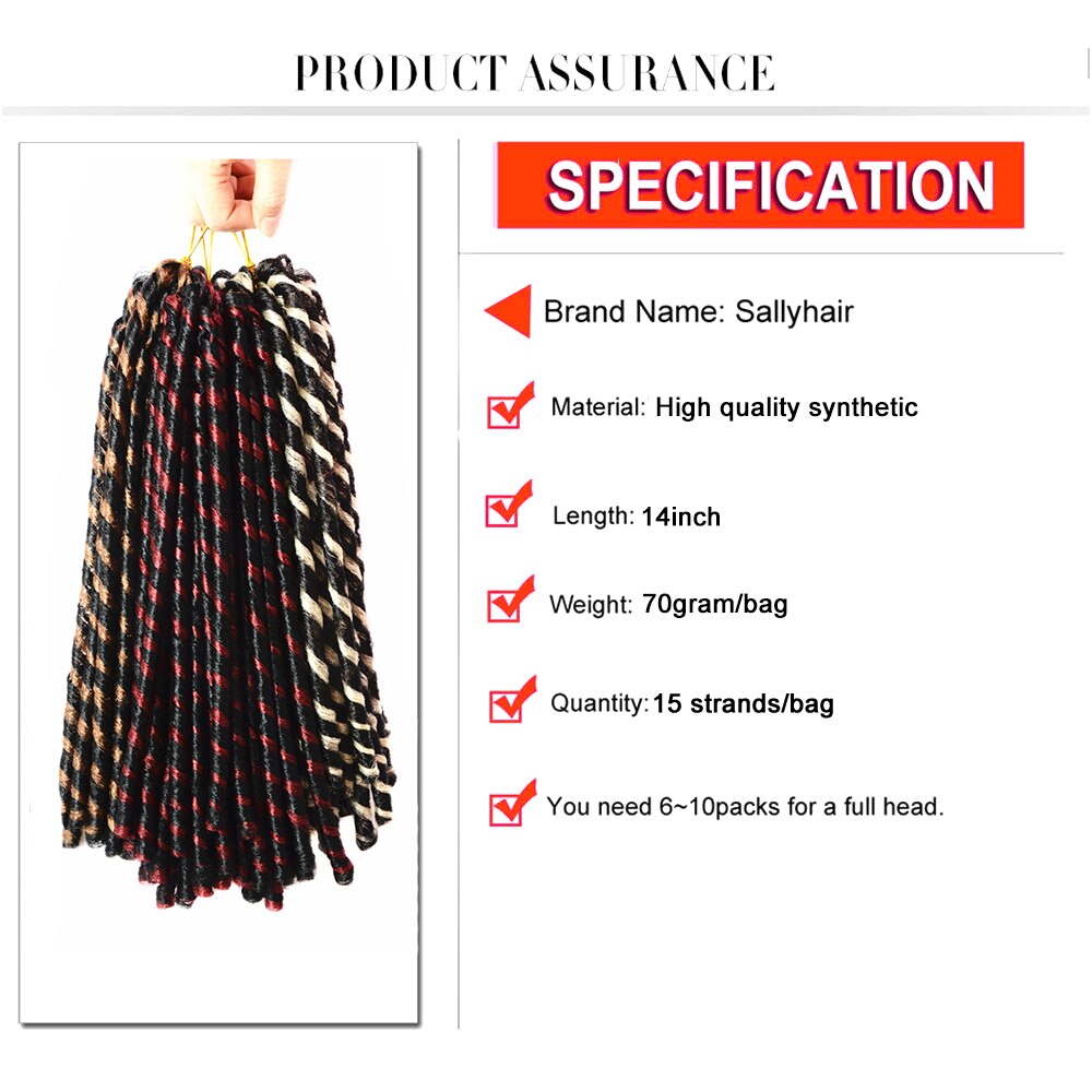 Trenzas de ganchillo salyhair de 14 pulgadas, 70g por paquete, extensiones de pelo trenzado sintético de Color Piano, peinados Afro, Locs de imitación suaves Burdeos