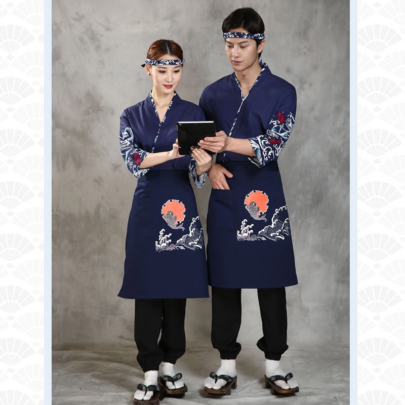 Japanese Style Long Sleeve Work Uniform Clothes Restaurant Sushi Chef's Clothes Kimono Work Suit