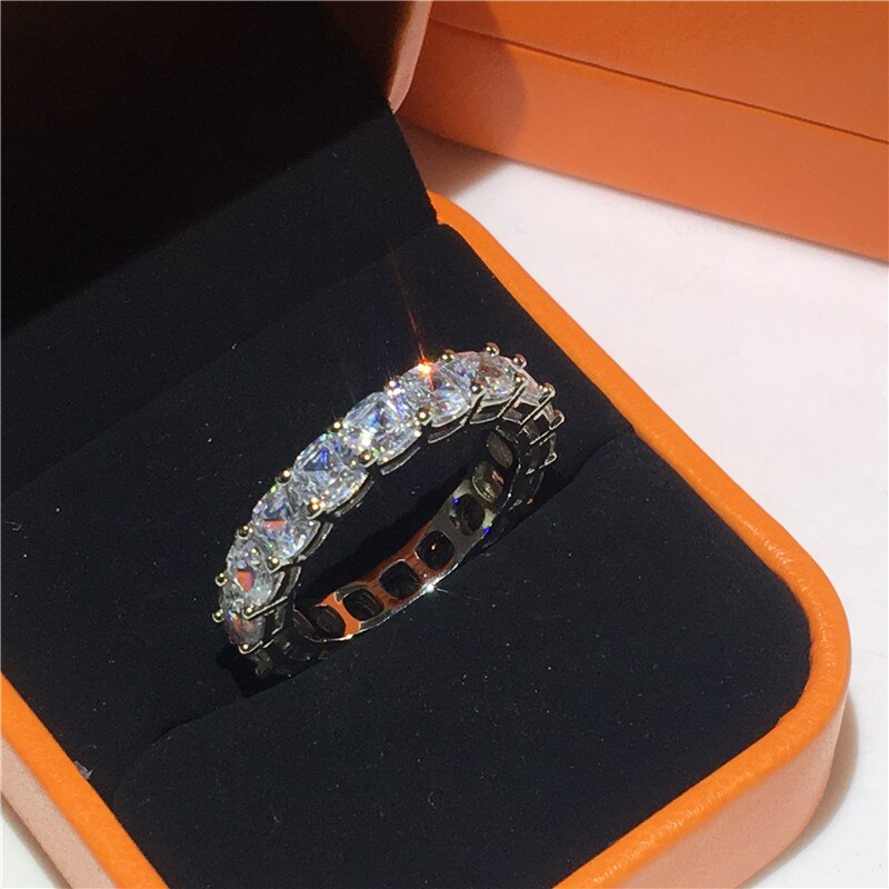 Ewigkeit Kissen cut 4mm Topaz Cz ring Echt 925 sterling silber, Verlobung, Hochzeit Band Ringe für frauen Braut Partei schmuck: 5 / WHITE