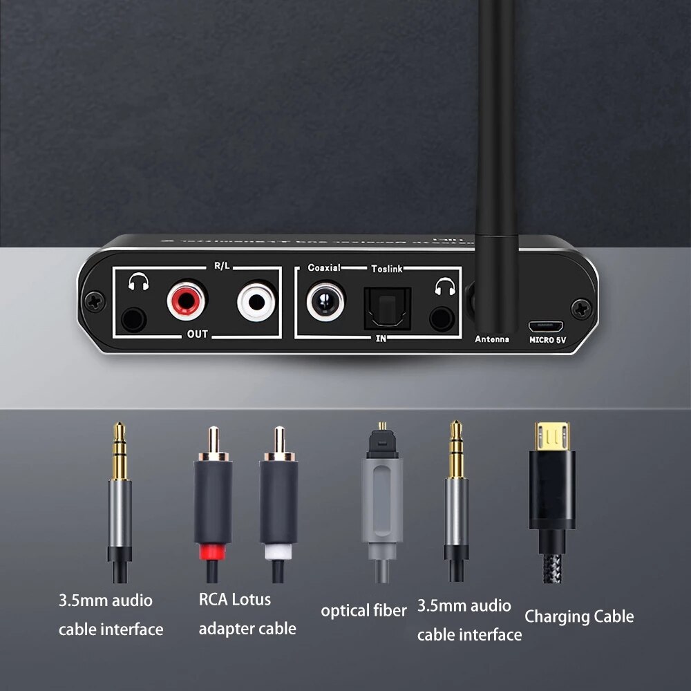 Conversor de áudio digital para analógico, sem fio, dac, com transmissor receptor bluetooth, áudio estéreo hifi