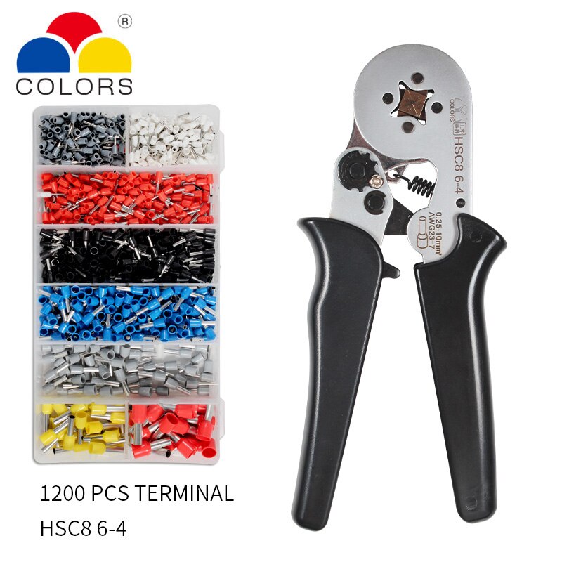 HSC8 6-4 aprieta terminales alicates Pelacables Crimper puntera para prensa herramienta de mano + alicates + terminales 1200 Kit crimpadoras para terminales electricos grimpadora conectores: HSC8 6-4-B 1200PCS