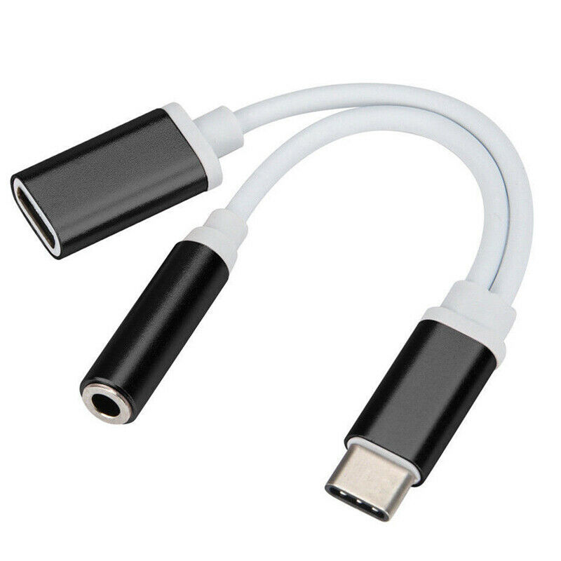 2in1 USB-C Type C Naar 3.5mm Audio Aux Jack Charger Kabel Voor Samsung Huawei P20: Zwart