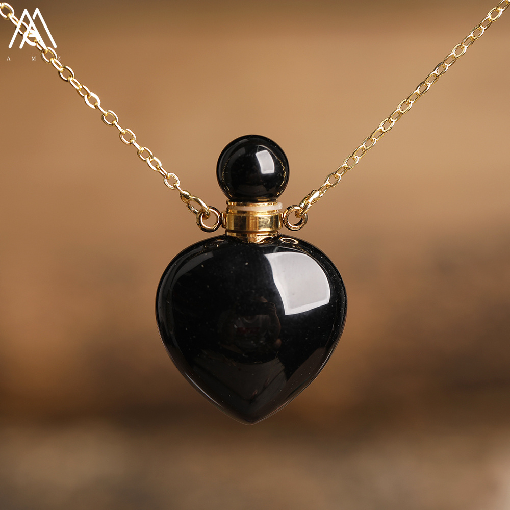 Arco-íris labradorite garrafa de óleo essencial perfume garrafa pingente colar moda feminina coração gem pedra jóias presente dropship: Vermelho-marrom