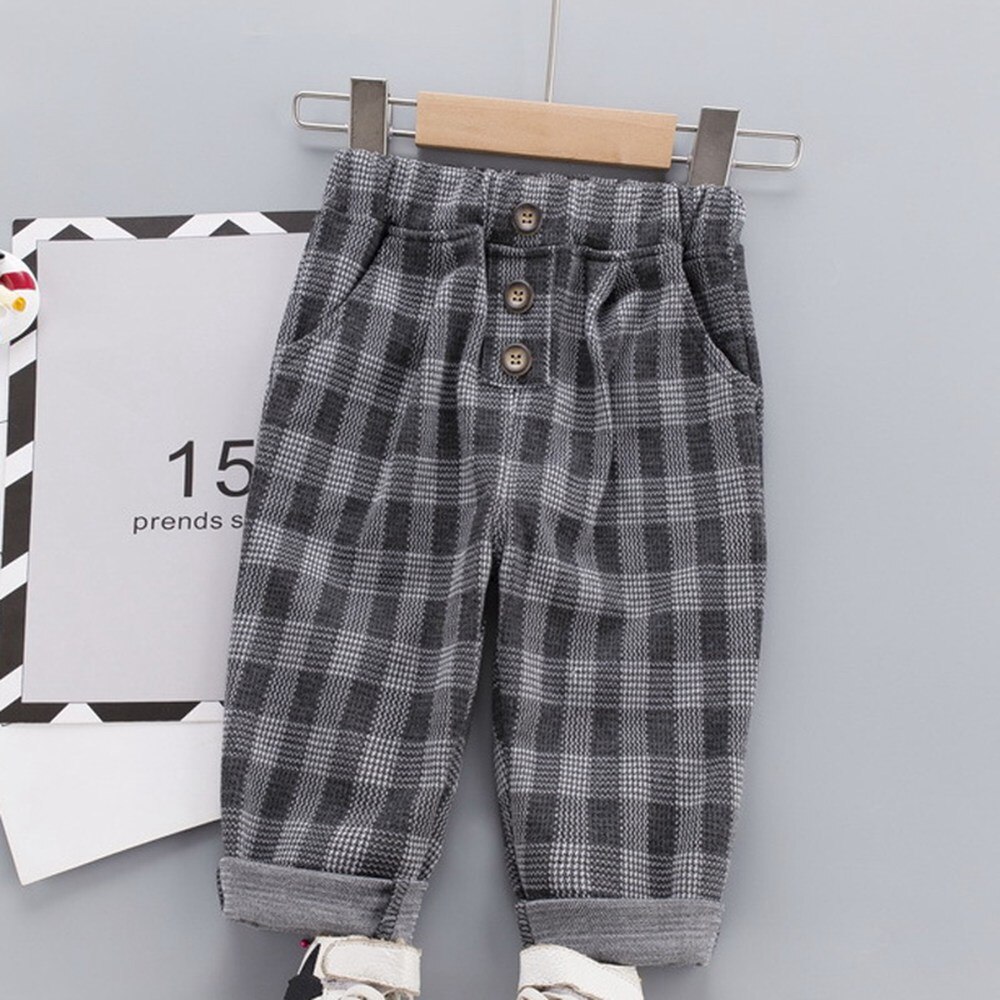 Baby Boys Girls Long Pants Autumn Children Kids Infants Clothes Plaid Trousers Pant S11115: Grey / 12M