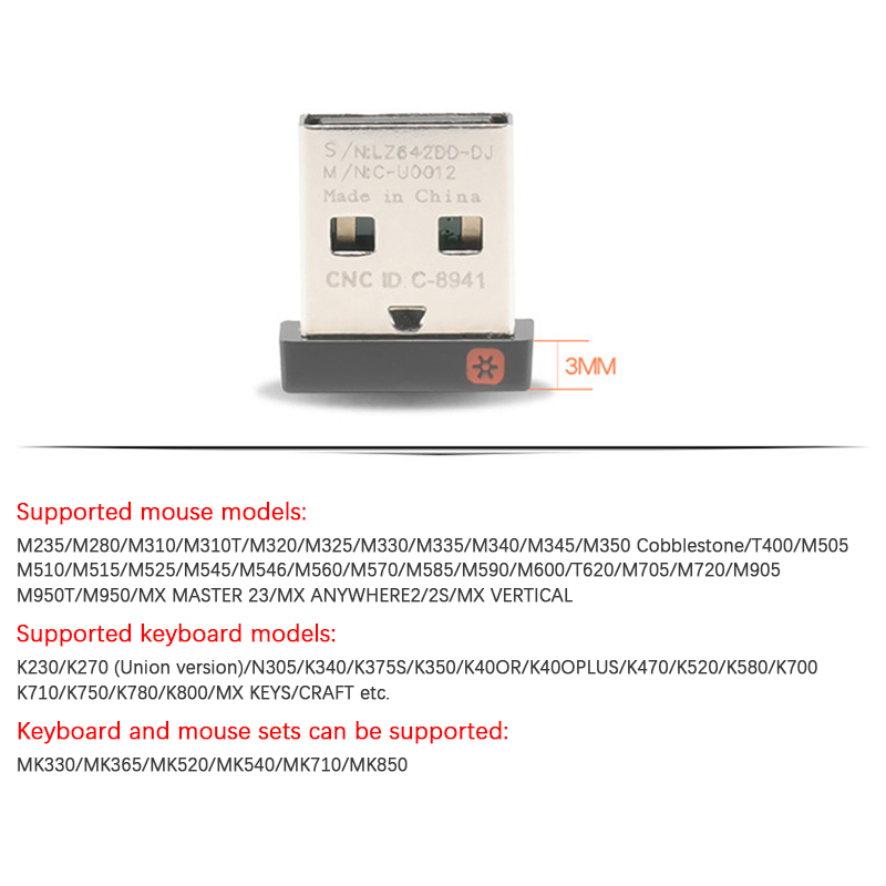 Draadloze Dongle Ontvanger Unifying Usb Adapter Voor Logitech Muis Toetsenbord Aansluiten 6 Apparaat Voor Mx M905 M510 M505 Toetsenbord K400: Black