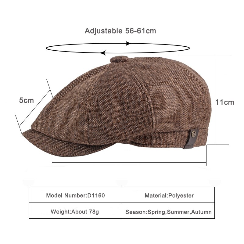 Wuaumx Newsboy Cap Men Spring Summer Octagonal Hat For Male British Herringbone Flat Caps Retro Eight blade Hats Breathable