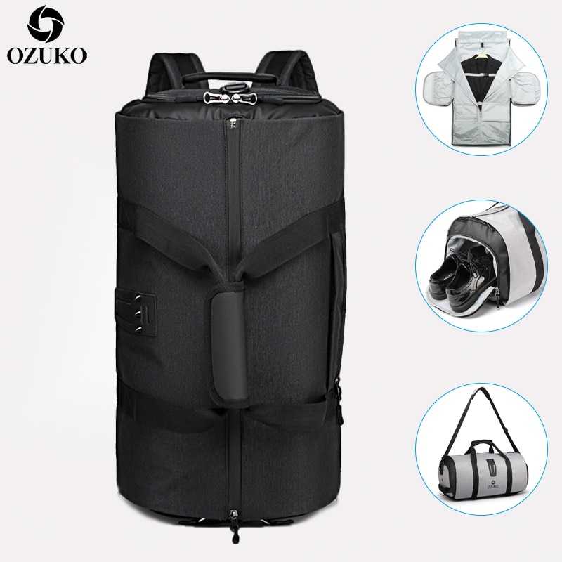 OZUKO High Capacity Men Travel Bag for Suit Storage Trip Duffle Bag with Shoe Pocket Multifunction Business Hand Luggage Bag