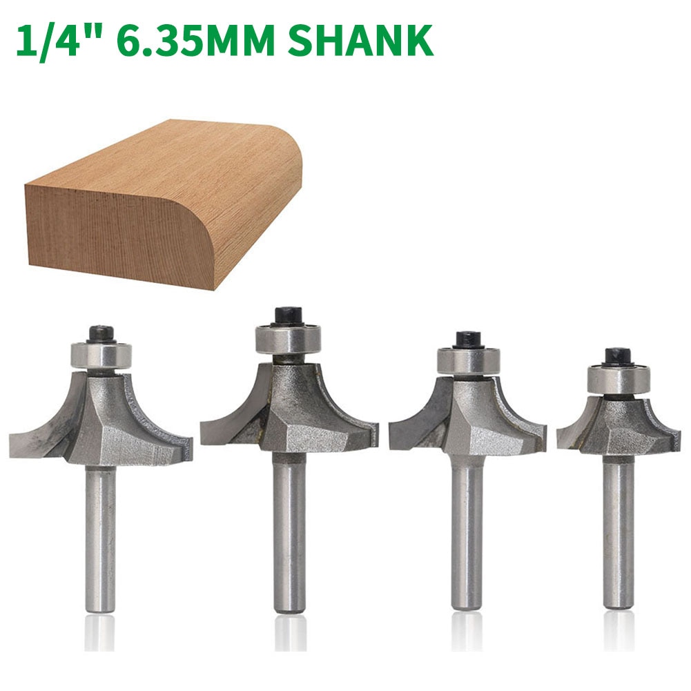 4PC/Set 1/4" 6.35MM Shank Milling Cutter Wood Carving Radius Round Over Edge Forming Router Bit Milling Cutter For Wood Woodwork
